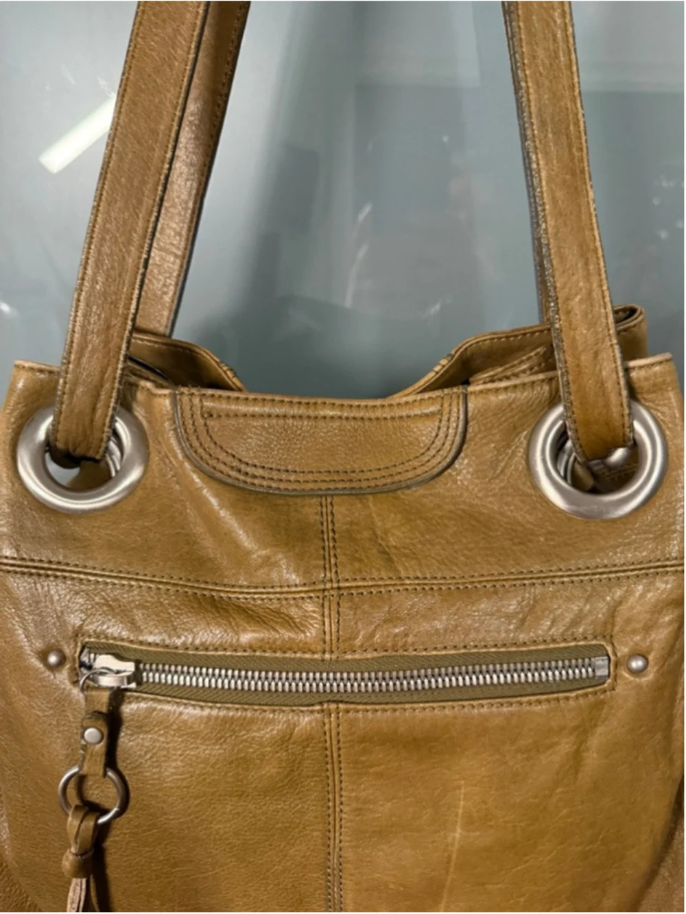 Hobo International Leather Shoulder Bag Olive Green Hobo Silver Hardware Tassel